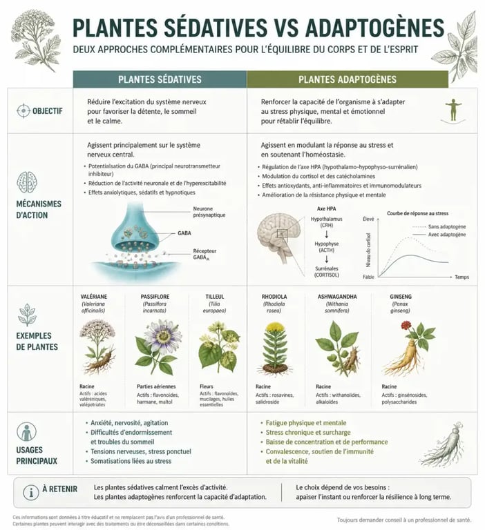 Comparatif des plantes sédatives et adaptogènes pour gérer le stress