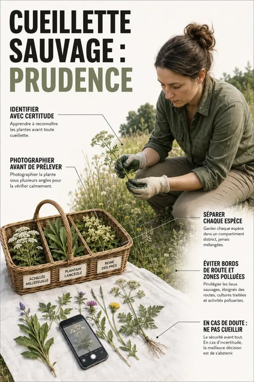 Plantes sauvages : cueillette sécurisée avec séparation des espèces et vérification sur place