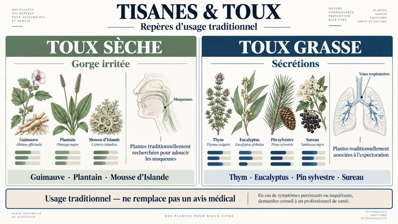 Tisane bronchite : plantes traditionnellement associées à la toux sèche et à la toux grasse