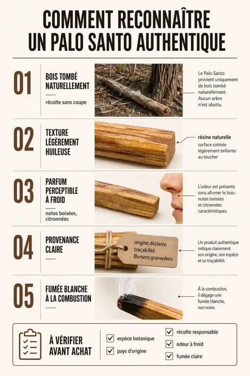 Palo santo bienfaits : repères visuels pour reconnaître un bois authentique et récolté naturellement