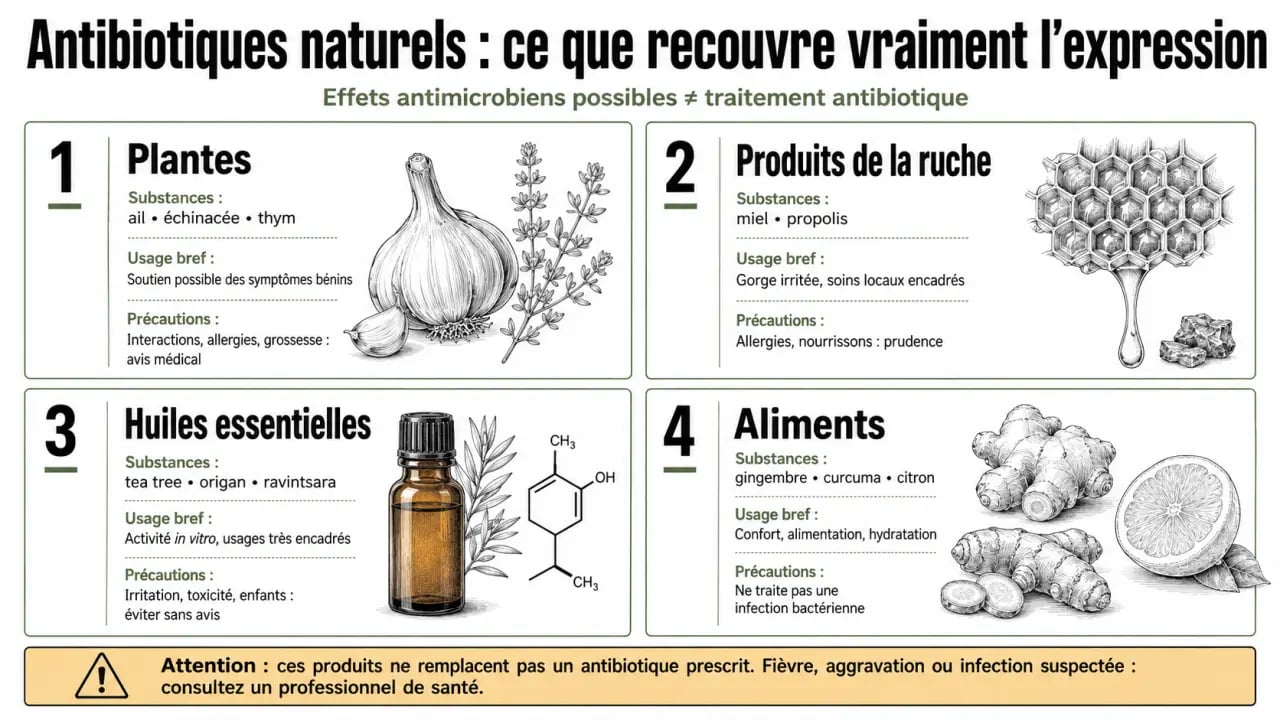 Antibiotiques naturels : substances les plus citées et précautions essentielles