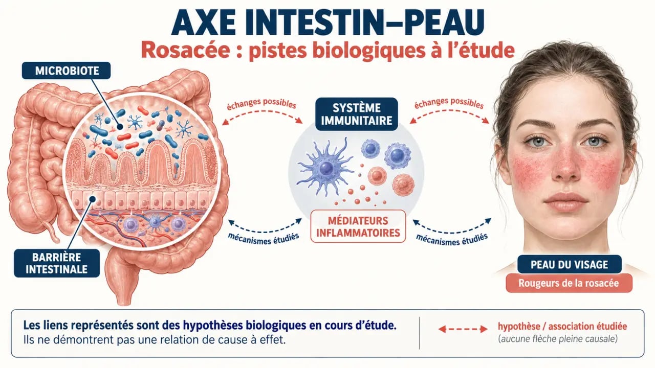 Schéma de l’axe intestin-peau et de la rosacée et intestin