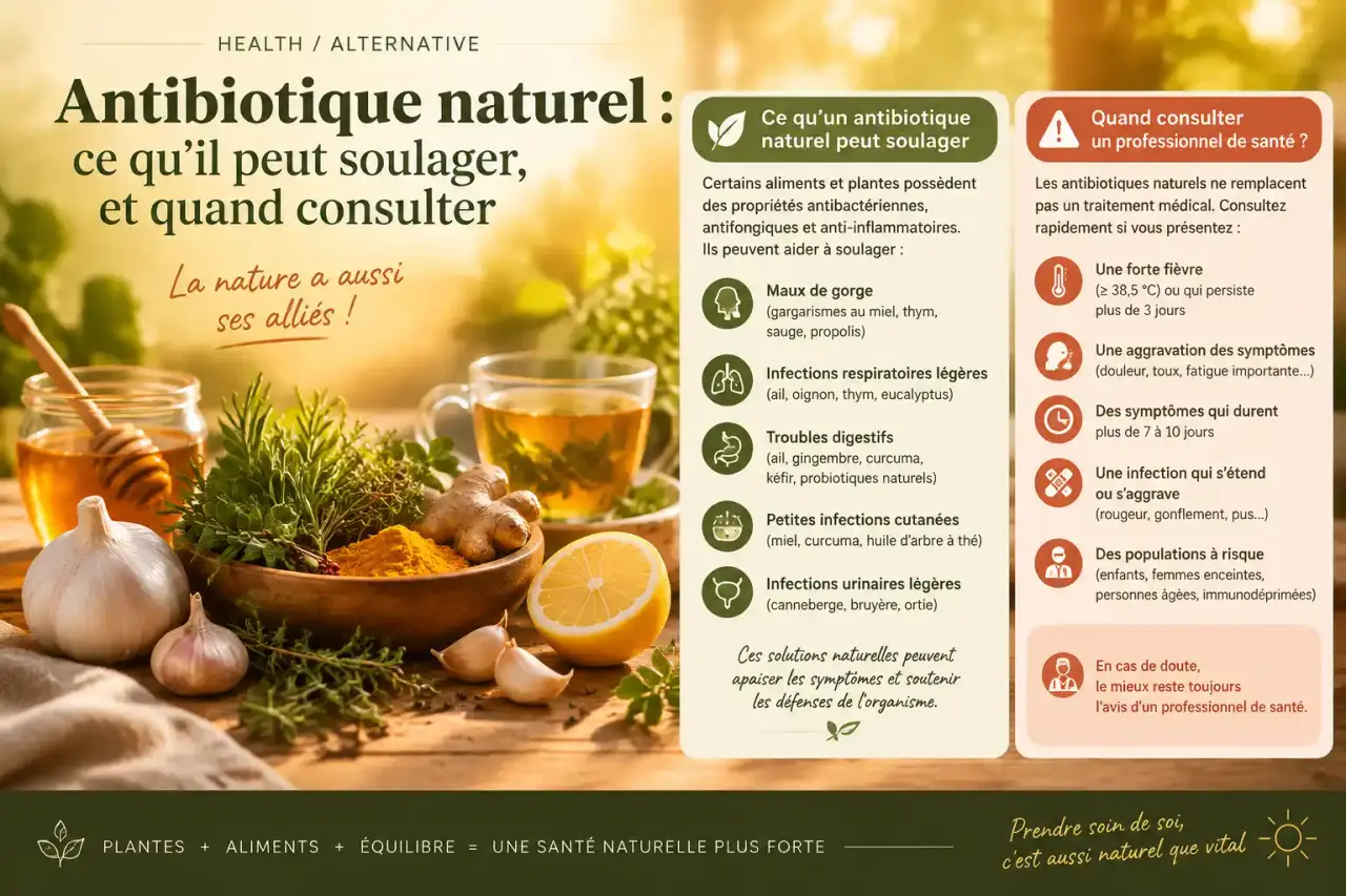 Antibiotique naturel : ce qu’il peut soulager, et quand consulter