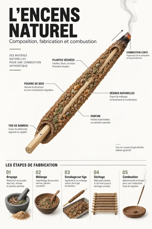 Encens naturel : composition d’un bâtonnet, matières premières et fabrication