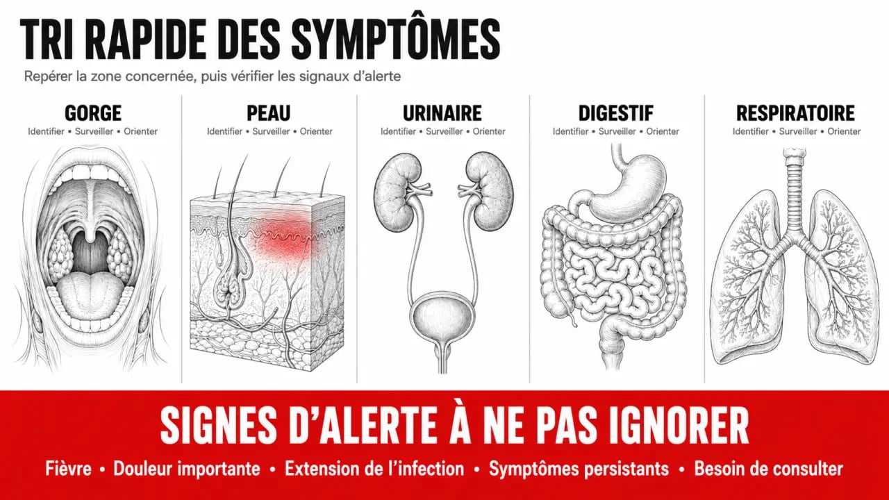 Antibiotiques naturels : tri rapide par symptôme et signes d’alerte