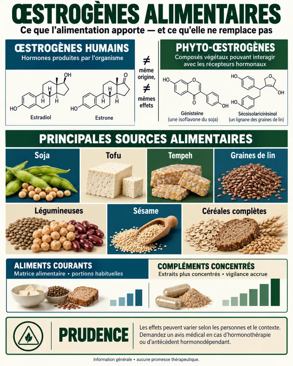 Infographie scientifique sur l’oestrogene alimentaire et les principales sources de phyto-œstrogènes