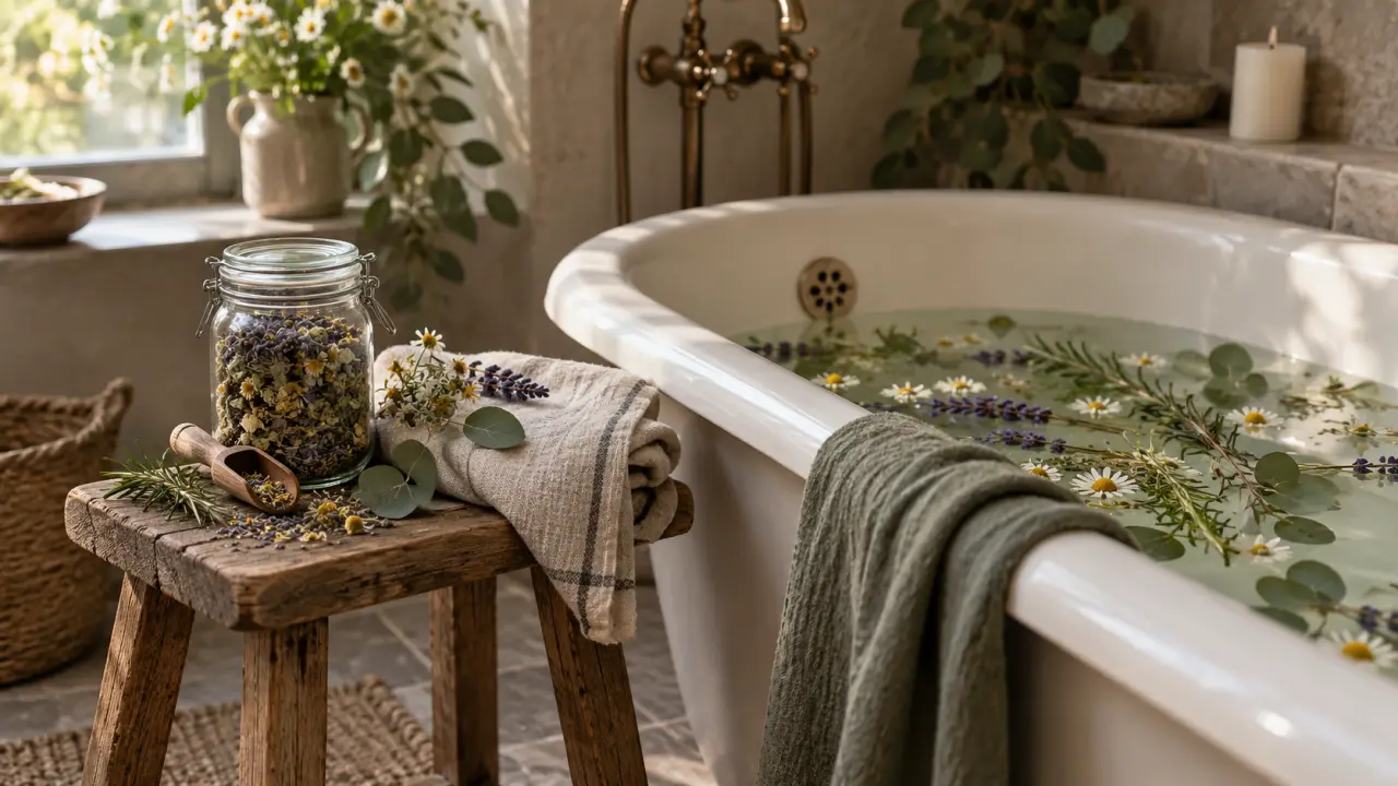 Herbes séchées et fleurs botaniques préparées pour un bain de plantes
